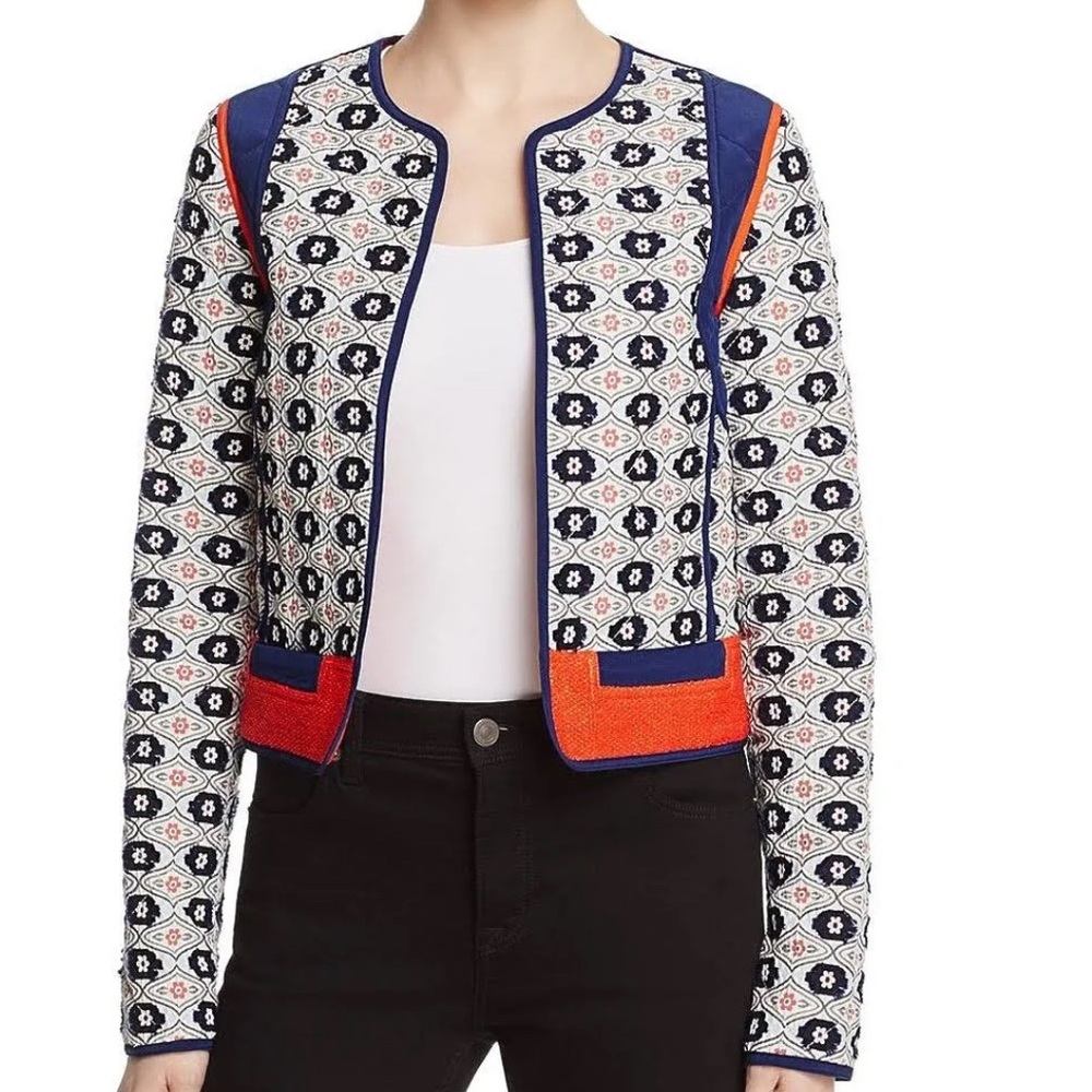 Tory Burch Rainford Jacket Printed Quilted Cropped Jacket Size 14